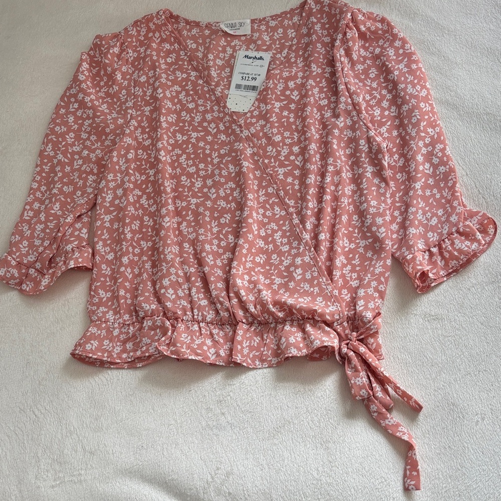 Sienna Sky Pink Floral Blouse with Tie Accent